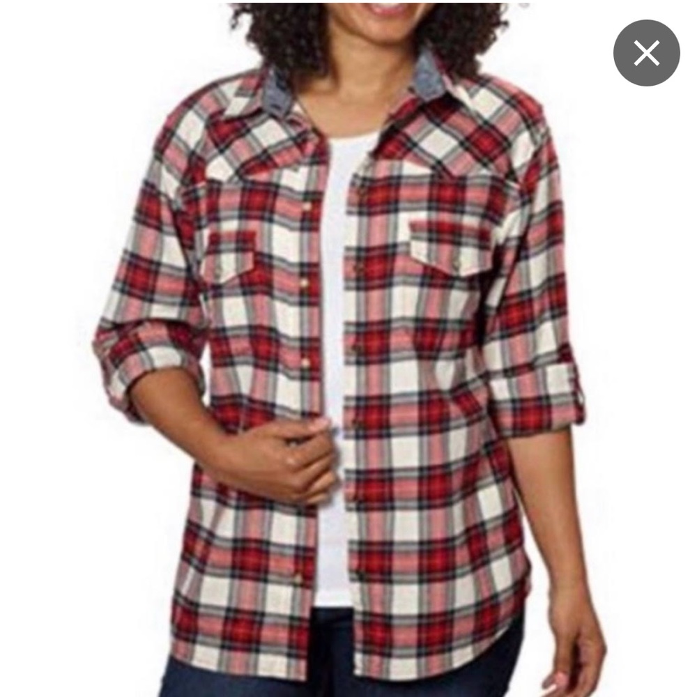 Jachs Girlfriend NEW Bea Plaid Flannel Pearl Snap Shirt Size M